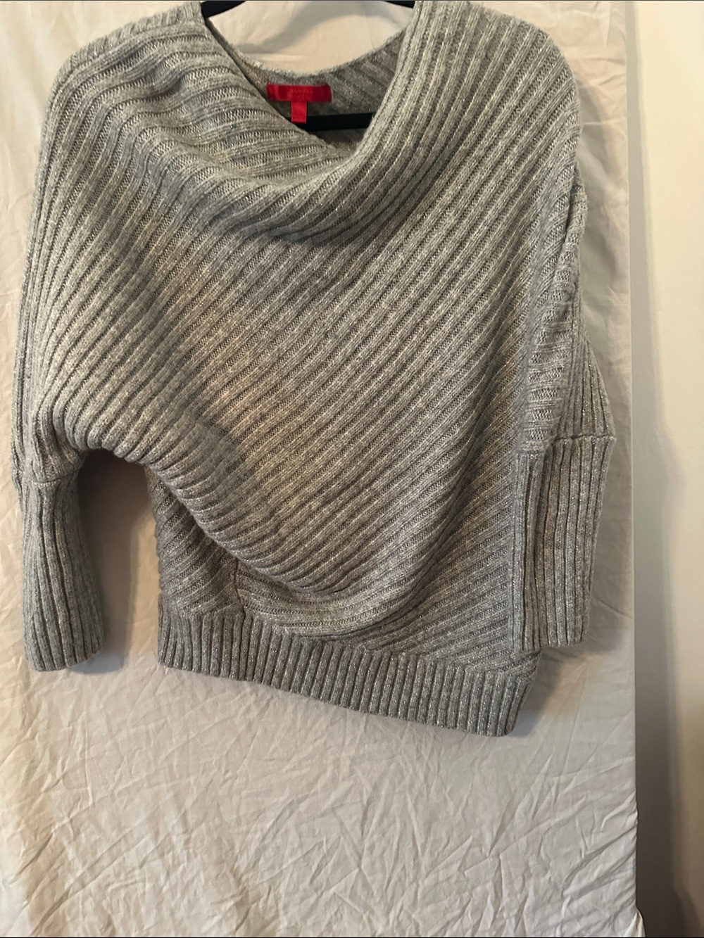 Jennifer Lopez Light Gray Ribbed Cowl Neck Sweater